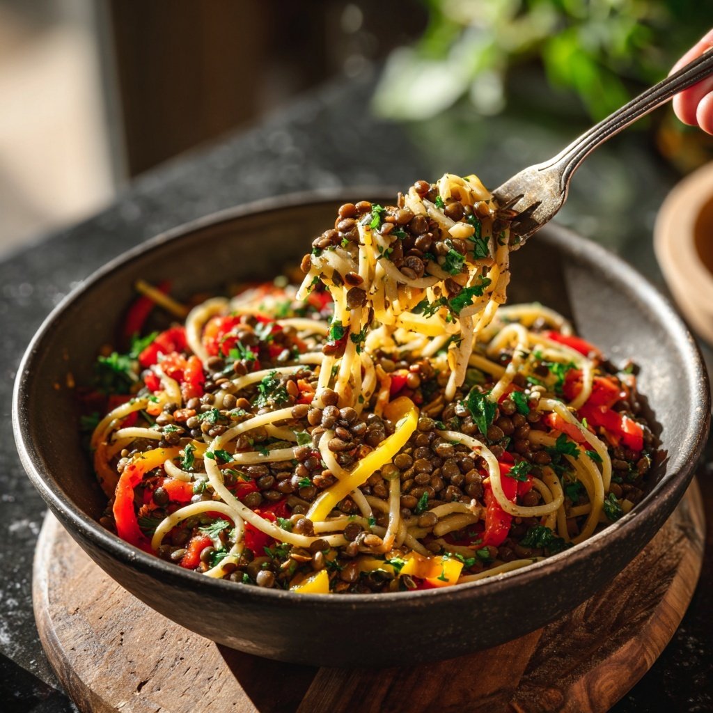 Mediterraner Nudelsalat Mit Linsen