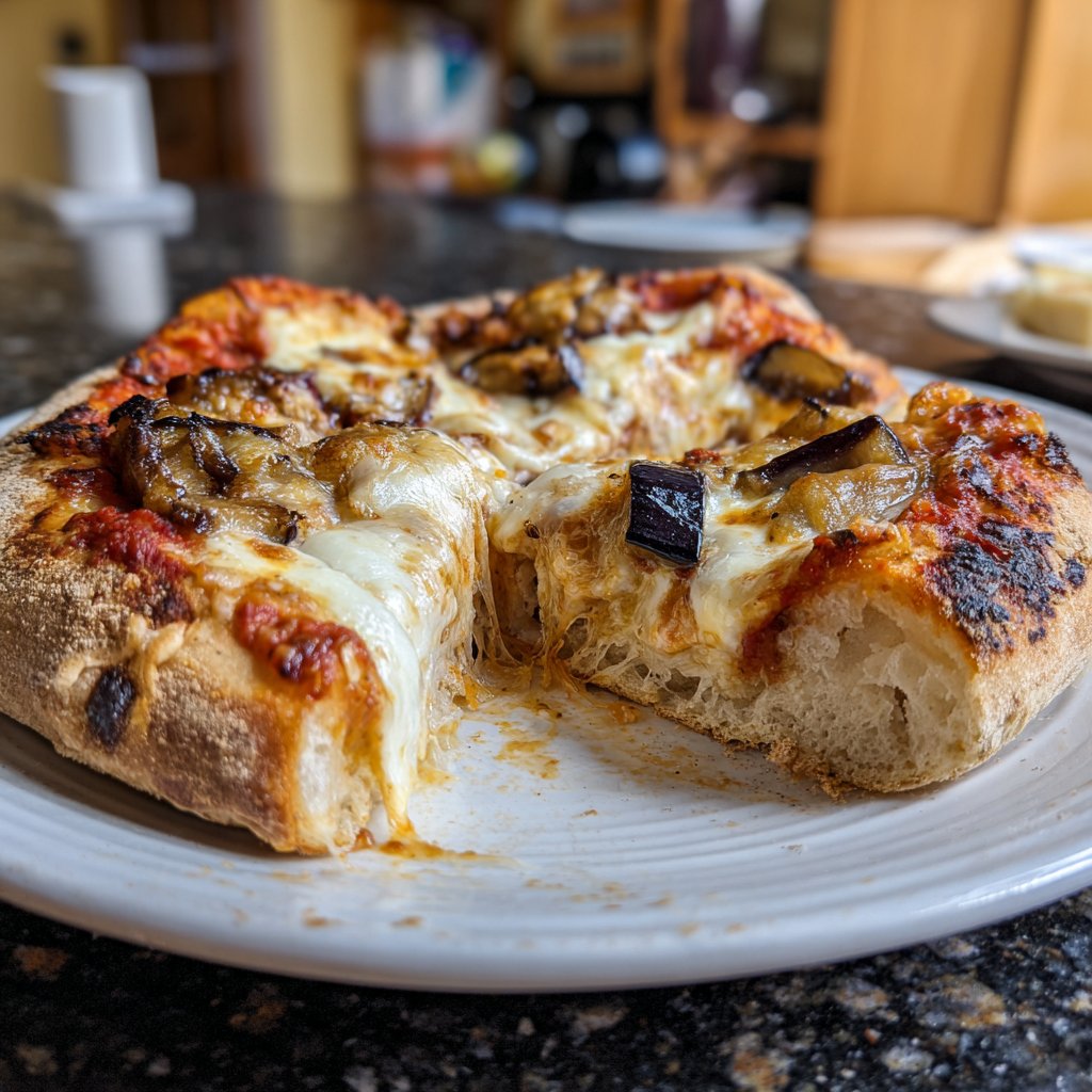 Pizza mit Aubergine und Mozzarella