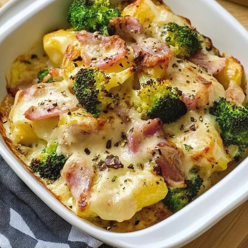 Brokkoli-Kartoffel-Gratin mit Schinken