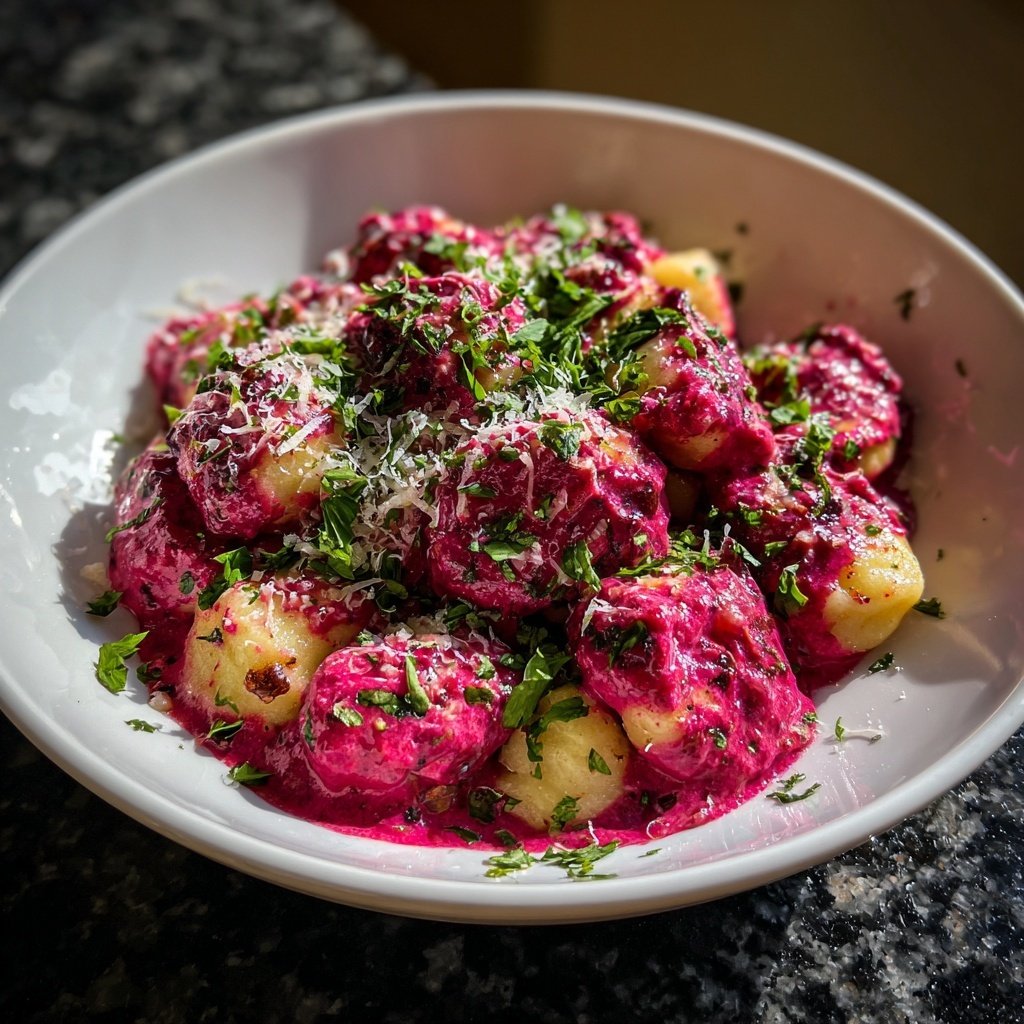 Gnocchi mit rosa Rote-Bete-Sauce