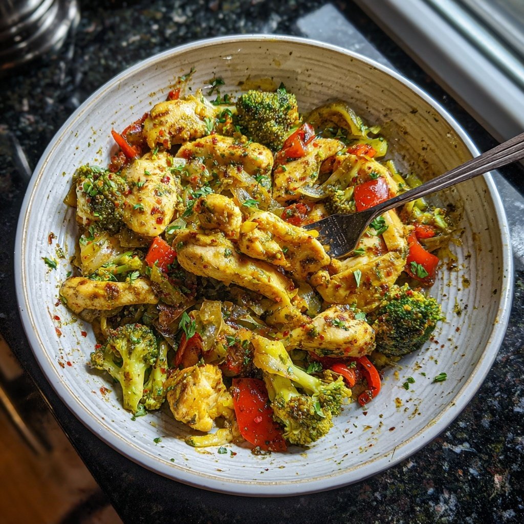 Kalorienarme Hähnchenpfanne Mit Brokkoli Und Paprika